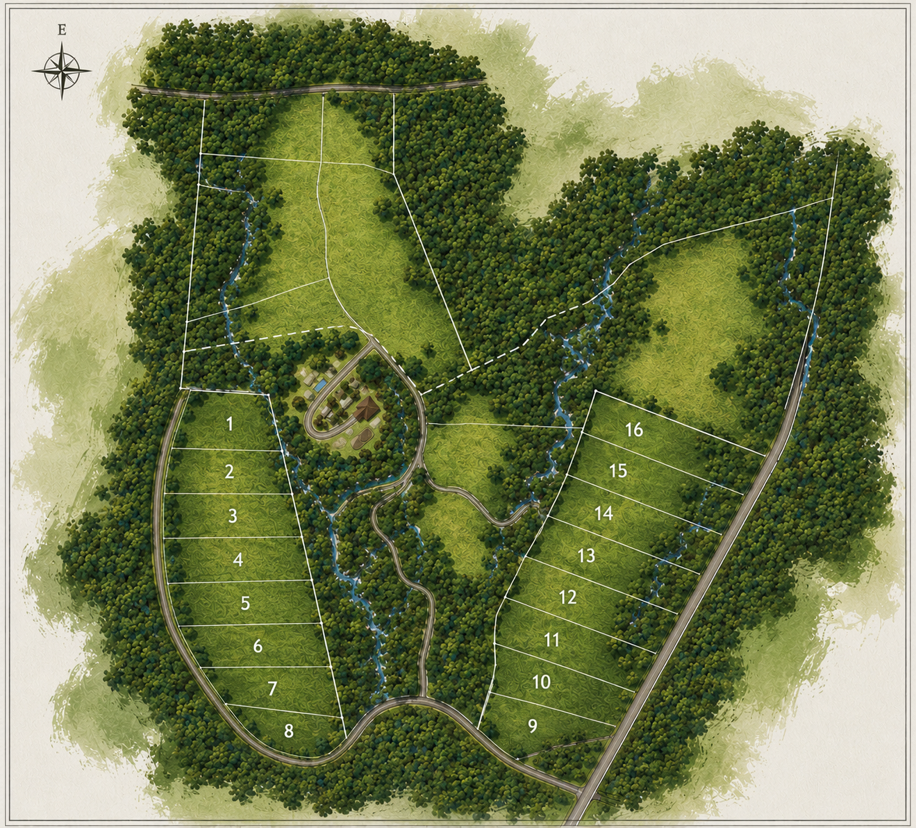 Illustrative master plan map for Turín Mountain Farm Village homesites